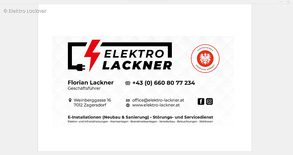 Elektro Lackner, Elektroinstallationen von der Steckdose bis zum Zählerkasten., 7012, Zagersdorf